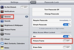 9. how to turn off picture frame on iPad